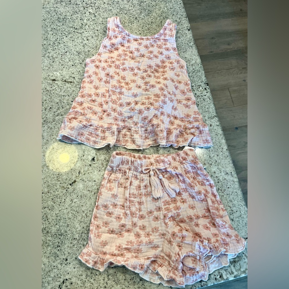 Rabbit + Bear organic outfit pink floral toddler girl 4T